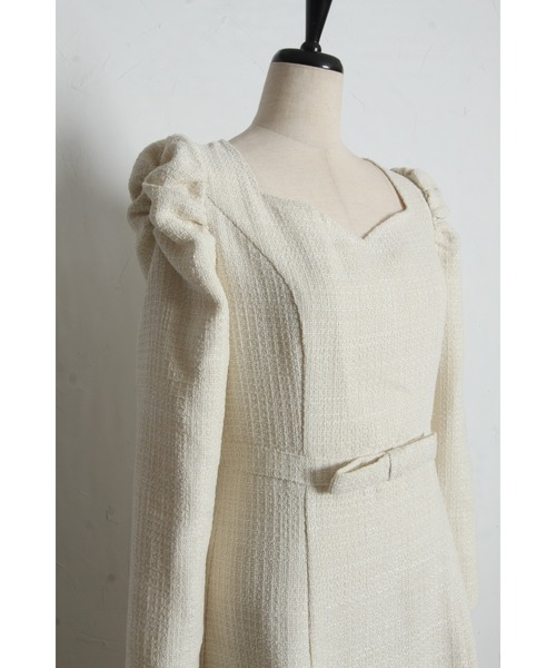 tocco closet（トッコ　クローゼット）の「【ZOZO限定】ハートネックウエストリボン装飾ツイードワンピース（ワンピース・レディース・ピンク/オフホワイト/ブラック・M）」の8枚目の写真