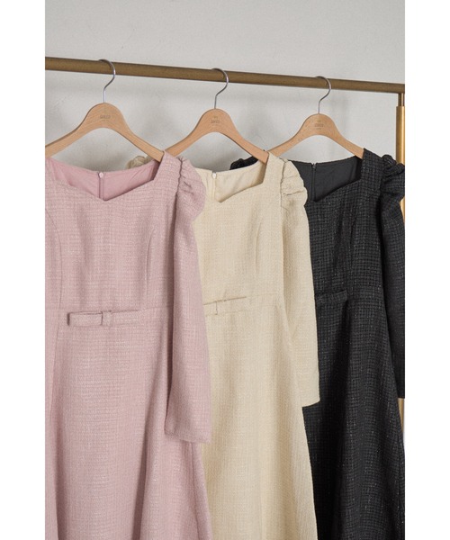 tocco closet（トッコ　クローゼット）の「【ZOZO限定】ハートネックウエストリボン装飾ツイードワンピース（ワンピース・レディース・ピンク/オフホワイト/ブラック・M）」の18枚目の写真