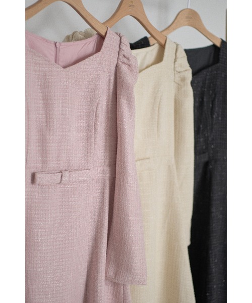 tocco closet（トッコ　クローゼット）の「【ZOZO限定】ハートネックウエストリボン装飾ツイードワンピース（ワンピース・レディース・ピンク/オフホワイト/ブラック・M）」の19枚目の写真