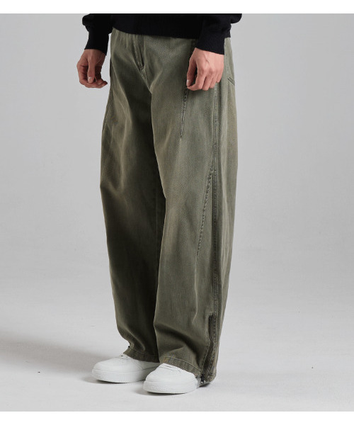 BUTTON SEOUL(ボタンソウル)の「ピンタックステッチラインワイドデニムパンツ(カーキ)(デニムパンツ・メンズ・その他・MEDIUM/LARGE/X-LARGE)」の3枚目の写真