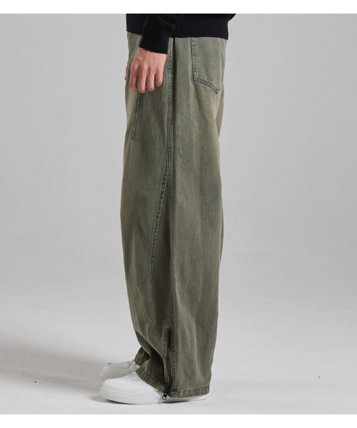 BUTTON SEOUL(ボタンソウル)の「ピンタックステッチラインワイドデニムパンツ(カーキ)(デニムパンツ・メンズ・その他・MEDIUM/LARGE/X-LARGE)」の4枚目の写真