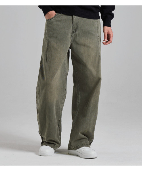 BUTTON SEOUL(ボタンソウル)の「ピンタックステッチラインワイドデニムパンツ(カーキ)(デニムパンツ・メンズ・その他・MEDIUM/LARGE/X-LARGE)」の6枚目の写真