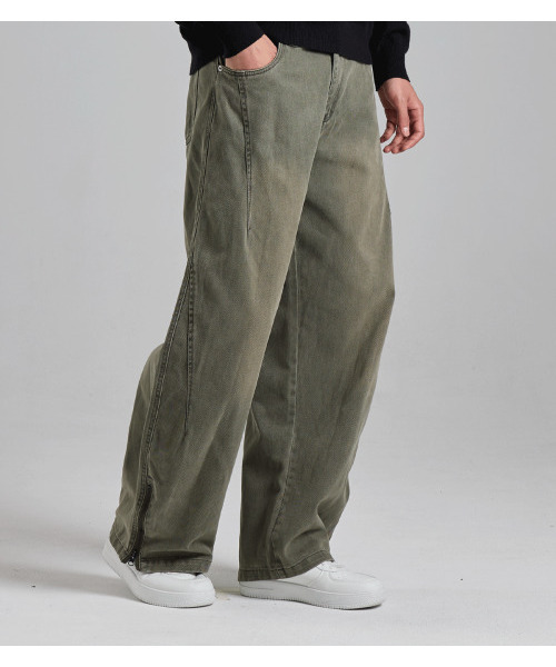 BUTTON SEOUL(ボタンソウル)の「ピンタックステッチラインワイドデニムパンツ(カーキ)(デニムパンツ・メンズ・その他・MEDIUM/LARGE/X-LARGE)」の8枚目の写真