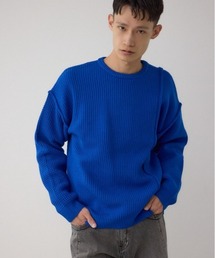 BLACK by moussy 青ニット AZUL BY MOUSSY | 裏配色リネンミックスニットトップス (ニット