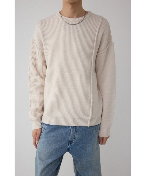 AZUL by moussy(アズールバイマウジー)の「編地ミックスニットトップス(ニット/セーター・メンズ・ブルー/グレー/アイボリー/ブラック・MEDIUM/LARGE)」の5枚目の写真