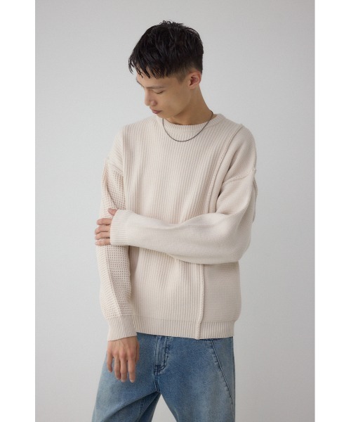 AZUL by moussy(アズールバイマウジー)の「編地ミックスニットトップス(ニット/セーター・メンズ・ブルー/グレー/アイボリー/ブラック・MEDIUM/LARGE)」の7枚目の写真