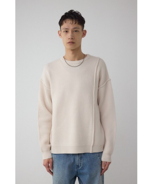 AZUL by moussy(アズールバイマウジー)の「編地ミックスニットトップス(ニット/セーター・メンズ・ブルー/グレー/アイボリー/ブラック・MEDIUM/LARGE)」の9枚目の写真