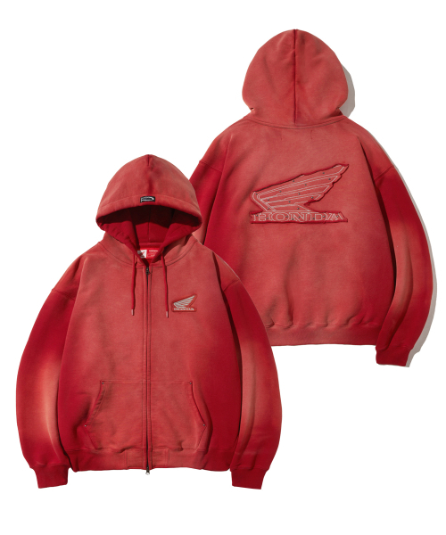 Honda Stud Wing Washing Hoodie Zip-up_Dark Red（パーカー）｜HONDA