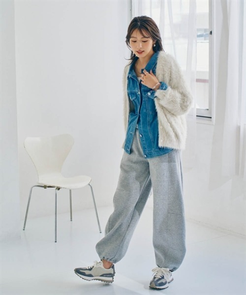 nissen（ニッセン）の「裏起毛スウェットバレルレッグパンツ（その他パンツ・レディース・杢グレー/ブラック/ダークブラウン・S/M/L/LL）」の11枚目の写真