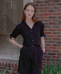 BIBYSEOB（バイバイソプ）の「Linen ribbon tie shirt black [T42]（シャツ/ブラウス）」