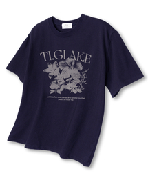 レットイットフラワー オーバーサイズ 半袖Tシャツ ネイビー