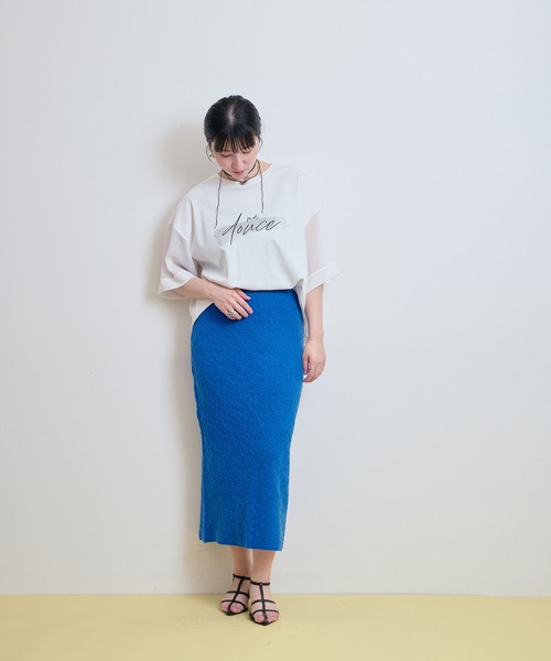 LHELBIE(レルビエ)の「【洗える!柔らかニット】フラワージャガードニットスカート(スカート・レディース・ブルー/オフホワイト/ブラック・M)」の4枚目の写真