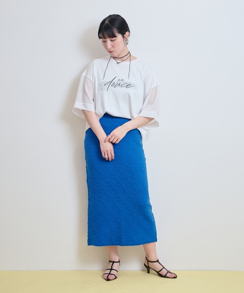 LHELBIE(レルビエ)の「【洗える!柔らかニット】フラワージャガードニットスカート(スカート・レディース・ブルー/オフホワイト/ブラック・M)」の5枚目の写真