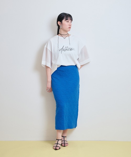 LHELBIE(レルビエ)の「【洗える!柔らかニット】フラワージャガードニットスカート(スカート・レディース・ブルー/オフホワイト/ブラック・M)」の6枚目の写真
