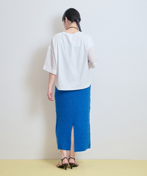LHELBIE(レルビエ)の「【洗える!柔らかニット】フラワージャガードニットスカート(スカート・レディース・ブルー/オフホワイト/ブラック・M)」の7枚目の写真