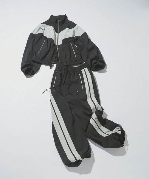 Ray BEAMS（レイビームス）の「カラー ブロック トラック ジャケット（ナイロンジャケット・レディース・オフホワイト/ブラック・1/0）」の2枚目の写真