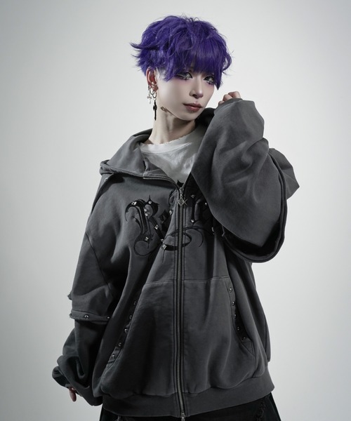 REFLEM（レフレム）の「『REFLEM/レフレム』デビルレイヤードZIPフーディー/ジップパーカー（パーカー・レディース・ブラック/グレー・FREE）」の6枚目の写真
