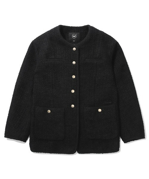 COVERNAT(カバーナット)の「WOMEN'S WOOL TWEED HALF JACKET(ノーカラージャケット・レディース・ブラック・MEDIUM/SMALL)」の1枚目の写真