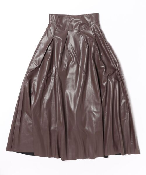 STYLEBLOCK（スタイルブロック）の「フェイクレザーロングフレアスカート（スカート・レディース・ブラウン/ブラック・FREE）」の4枚目の写真