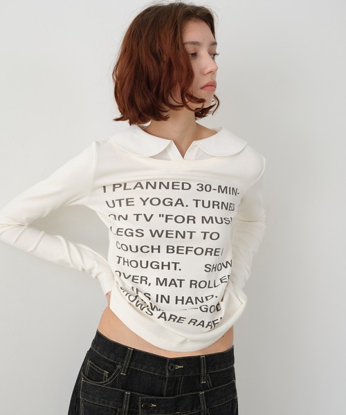 SOLWEIGE(ソルヴェイグ)の「【SOLWEIGE】レイヤード風 シャツカラーデザイン ロゴプリント スリムフィットTシャツ(Tシャツ/カットソー・レディース・グレー/ホワイト・L/S/M)」の1枚目の写真