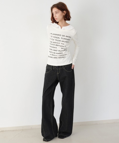 SOLWEIGE(ソルヴェイグ)の「【SOLWEIGE】レイヤード風 シャツカラーデザイン ロゴプリント スリムフィットTシャツ(Tシャツ/カットソー・レディース・グレー/ホワイト・L/S/M)」の3枚目の写真