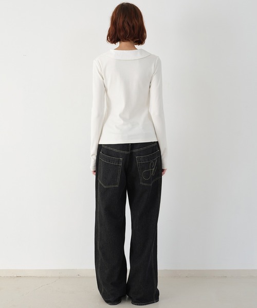 SOLWEIGE(ソルヴェイグ)の「【SOLWEIGE】レイヤード風 シャツカラーデザイン ロゴプリント スリムフィットTシャツ(Tシャツ/カットソー・レディース・グレー/ホワイト・L/S/M)」の4枚目の写真