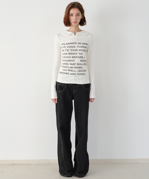 SOLWEIGE(ソルヴェイグ)の「【SOLWEIGE】レイヤード風 シャツカラーデザイン ロゴプリント スリムフィットTシャツ(Tシャツ/カットソー・レディース・グレー/ホワイト・L/S/M)」の5枚目の写真