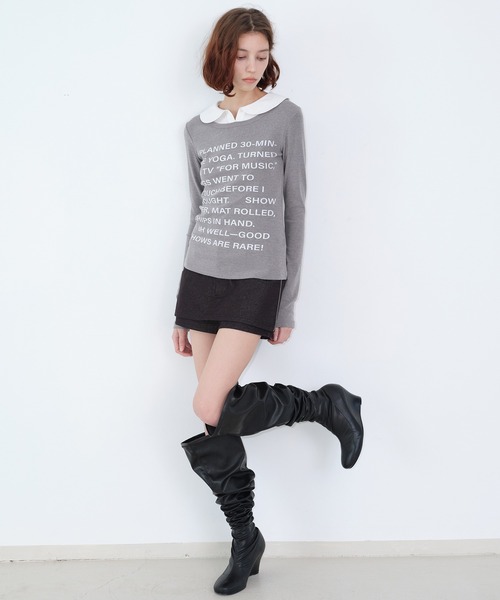 SOLWEIGE(ソルヴェイグ)の「【SOLWEIGE】レイヤード風 シャツカラーデザイン ロゴプリント スリムフィットTシャツ(Tシャツ/カットソー・レディース・グレー/ホワイト・L/S/M)」の6枚目の写真