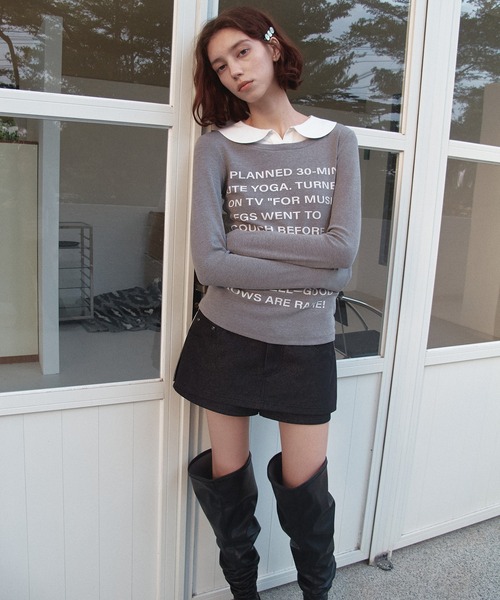 SOLWEIGE(ソルヴェイグ)の「【SOLWEIGE】レイヤード風 シャツカラーデザイン ロゴプリント スリムフィットTシャツ(Tシャツ/カットソー・レディース・グレー/ホワイト・L/S/M)」の7枚目の写真