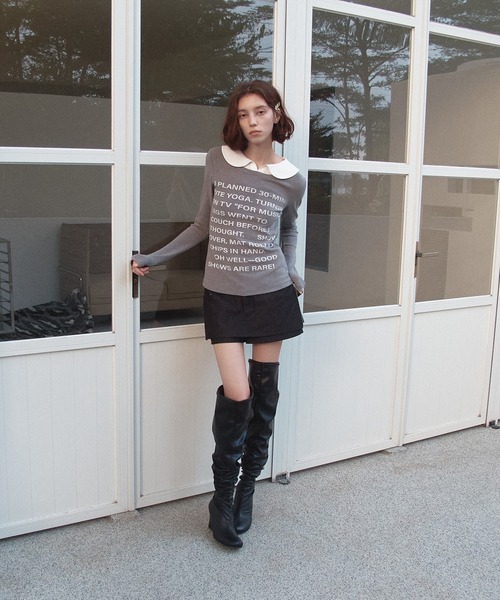 SOLWEIGE(ソルヴェイグ)の「【SOLWEIGE】レイヤード風 シャツカラーデザイン ロゴプリント スリムフィットTシャツ(Tシャツ/カットソー・レディース・グレー/ホワイト・L/S/M)」の8枚目の写真