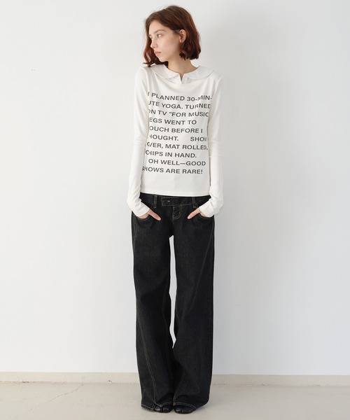 SOLWEIGE(ソルヴェイグ)の「【SOLWEIGE】レイヤード風 シャツカラーデザイン ロゴプリント スリムフィットTシャツ(Tシャツ/カットソー・レディース・グレー/ホワイト・L/S/M)」の10枚目の写真