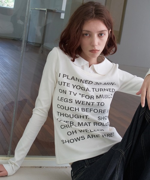 SOLWEIGE(ソルヴェイグ)の「【SOLWEIGE】レイヤード風 シャツカラーデザイン ロゴプリント スリムフィットTシャツ(Tシャツ/カットソー・レディース・グレー/ホワイト・L/S/M)」の11枚目の写真