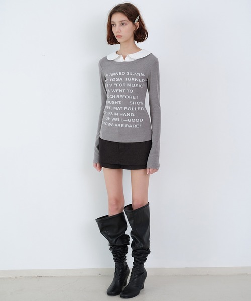 SOLWEIGE(ソルヴェイグ)の「【SOLWEIGE】レイヤード風 シャツカラーデザイン ロゴプリント スリムフィットTシャツ(Tシャツ/カットソー・レディース・グレー/ホワイト・L/S/M)」の13枚目の写真