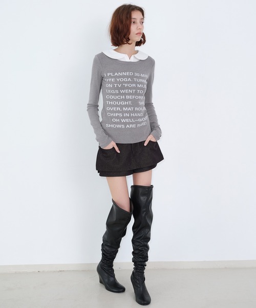 SOLWEIGE(ソルヴェイグ)の「【SOLWEIGE】レイヤード風 シャツカラーデザイン ロゴプリント スリムフィットTシャツ(Tシャツ/カットソー・レディース・グレー/ホワイト・L/S/M)」の18枚目の写真