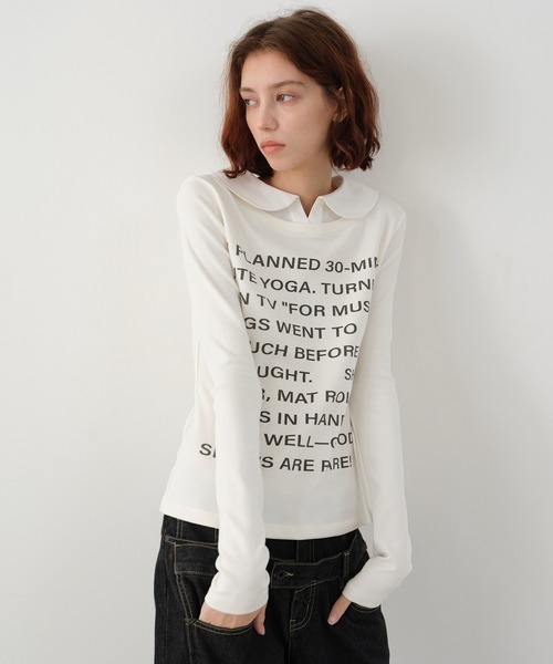 SOLWEIGE(ソルヴェイグ)の「【SOLWEIGE】レイヤード風 シャツカラーデザイン ロゴプリント スリムフィットTシャツ(Tシャツ/カットソー・レディース・グレー/ホワイト・L/S/M)」の21枚目の写真