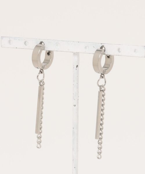 Bz/シルバードロップチェーンピアス/ユニセックス/両耳用(T3)（ピアス