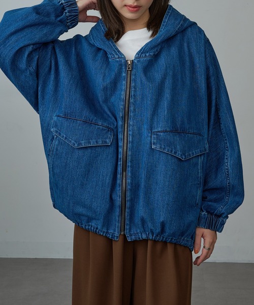 VACHEMENT(ヴァシュモン)の「【VACHEMENT】フードジップデニムジャケット ブルゾン(デニムジャケット・レディース・ブルー/ホワイト・FREE)」の2枚目の写真