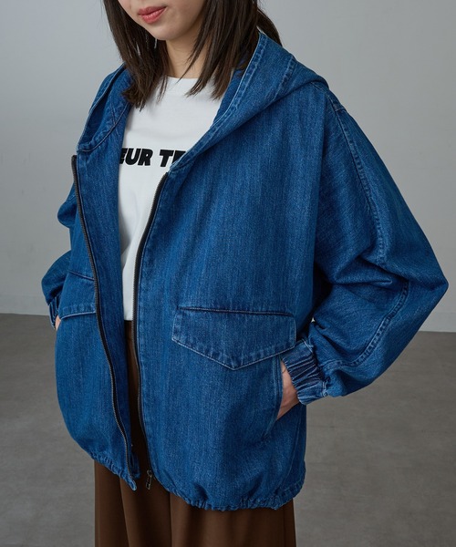 VACHEMENT(ヴァシュモン)の「【VACHEMENT】フードジップデニムジャケット ブルゾン(デニムジャケット・レディース・ブルー/ホワイト・FREE)」の12枚目の写真