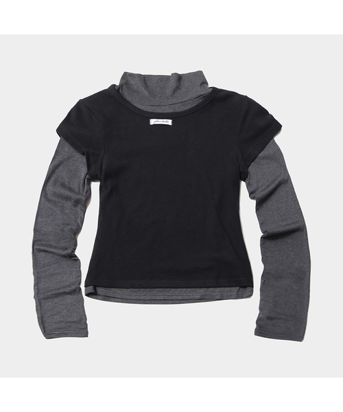 PLACE STUDIO（プレイススタジオ）の「スリムフィットダブル配色レイヤードタートルネックオールインワンロングスリーブセット_3COLOR（Tシャツ/カットソー・レディース・ブラック/パープル/グレー・FREE）」の2枚目の写真
