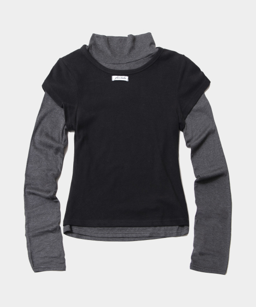 PLACE STUDIO（プレイススタジオ）の「スリムフィットダブル配色レイヤードタートルネックオールインワンロングスリーブセット_3COLOR（Tシャツ/カットソー・レディース・ブラック/パープル/グレー・FREE）」の4枚目の写真