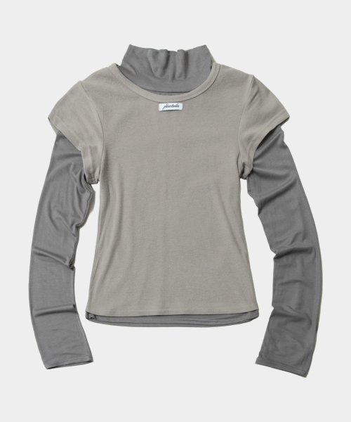 PLACE STUDIO（プレイススタジオ）の「スリムフィットダブル配色レイヤードタートルネックオールインワンロングスリーブセット_3COLOR（Tシャツ/カットソー・レディース・ブラック/パープル/グレー・FREE）」の5枚目の写真