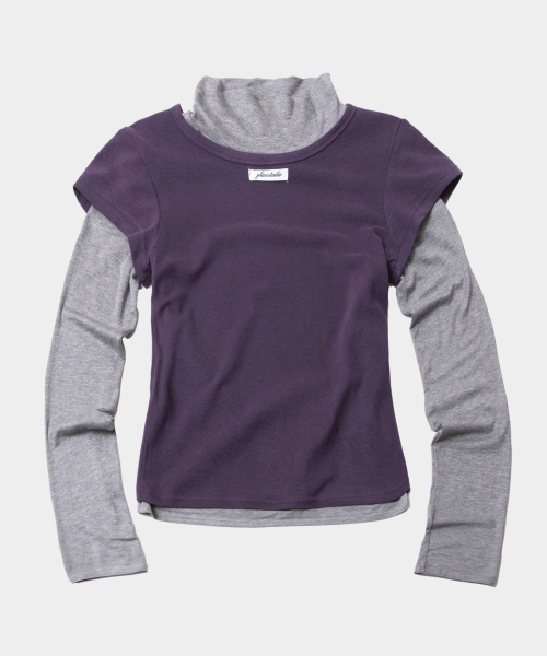 PLACE STUDIO（プレイススタジオ）の「スリムフィットダブル配色レイヤードタートルネックオールインワンロングスリーブセット_3COLOR（Tシャツ/カットソー・レディース・ブラック/パープル/グレー・FREE）」の6枚目の写真