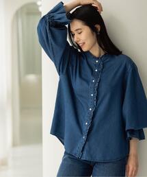 OPAQUE.CLIP | セルロース混デニムフリルブラウス【洗濯機OK】(シャツ/ブラウス)