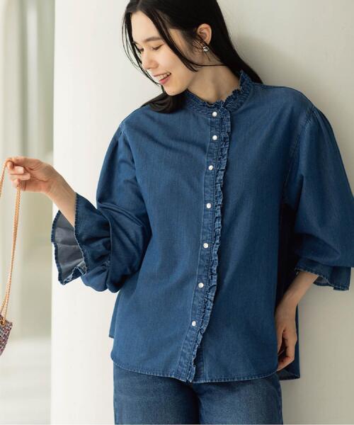 OPAQUE.CLIP（オペークドットクリップ）の「セルロース混デニムフリルブラウス【洗濯機OK】（シャツ/ブラウス・レディース・ネイビー/ブルー系その他・40/38/42）」の5枚目の写真