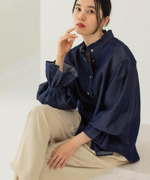 OPAQUE.CLIP（オペークドットクリップ）の「セルロース混デニムフリルブラウス【洗濯機OK】（シャツ/ブラウス・レディース・ネイビー/ブルー系その他・40/38/42）」の9枚目の写真