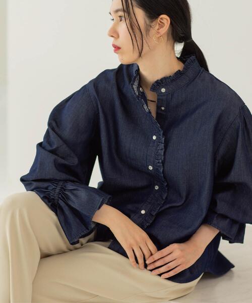 OPAQUE.CLIP（オペークドットクリップ）の「セルロース混デニムフリルブラウス【洗濯機OK】（シャツ/ブラウス・レディース・ネイビー/ブルー系その他・40/38/42）」の10枚目の写真