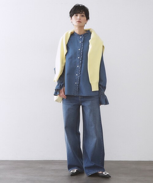 OPAQUE.CLIP（オペークドットクリップ）の「セルロース混デニムフリルブラウス【洗濯機OK】（シャツ/ブラウス・レディース・ネイビー/ブルー系その他・40/38/42）」の12枚目の写真