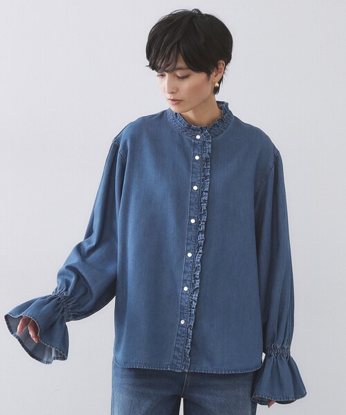 OPAQUE.CLIP（オペークドットクリップ）の「セルロース混デニムフリルブラウス【洗濯機OK】（シャツ/ブラウス・レディース・ネイビー/ブルー系その他・40/38/42）」の20枚目の写真