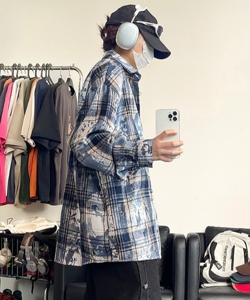 SHEPP(シープ)の「【26年春夏新作】ルーズシルエットチェックシャツ(シャツ/ブラウス・メンズ・ブルー/パープル/グリーン・L/M)」の8枚目の写真