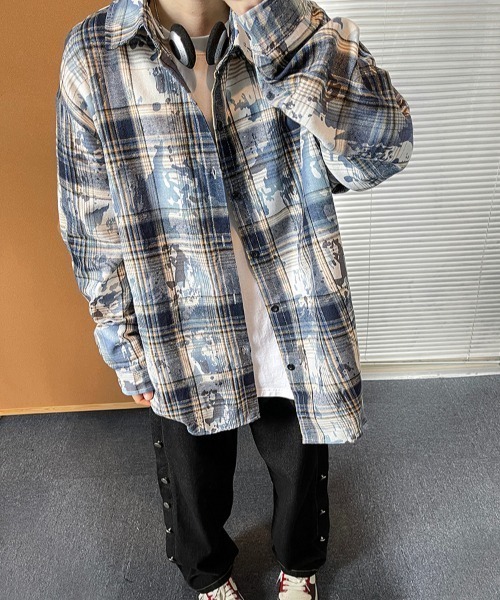 SHEPP(シープ)の「【26年春夏新作】ルーズシルエットチェックシャツ(シャツ/ブラウス・メンズ・ブルー/パープル/グリーン・L/M)」の6枚目の写真
